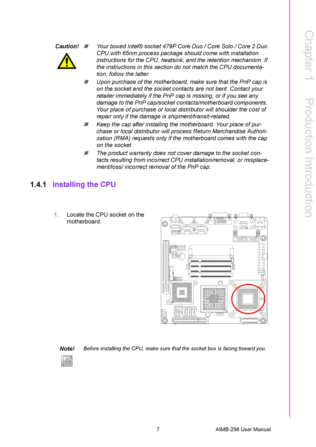 Arkon AIMB-256 user manual Installing the CPU 