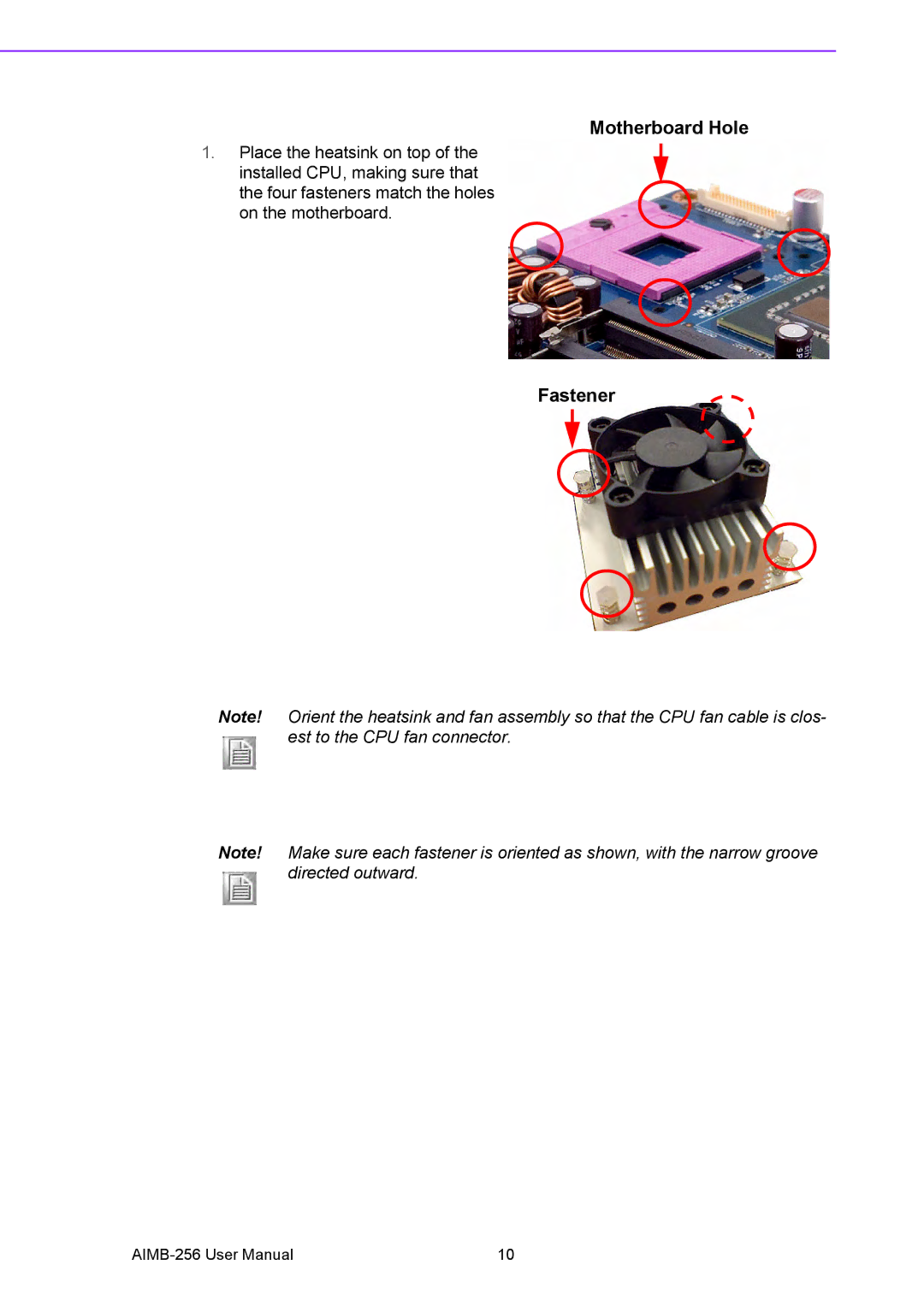 Arkon AIMB-256 user manual Motherboard Hole 