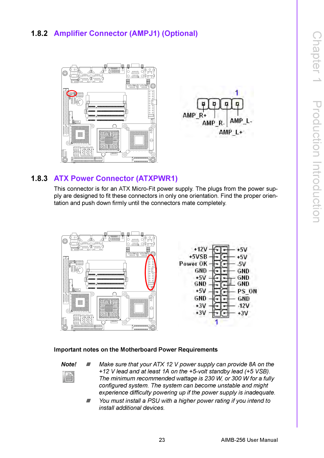 Arkon AIMB-256 user manual Important notes on the Motherboard Power Requirements 