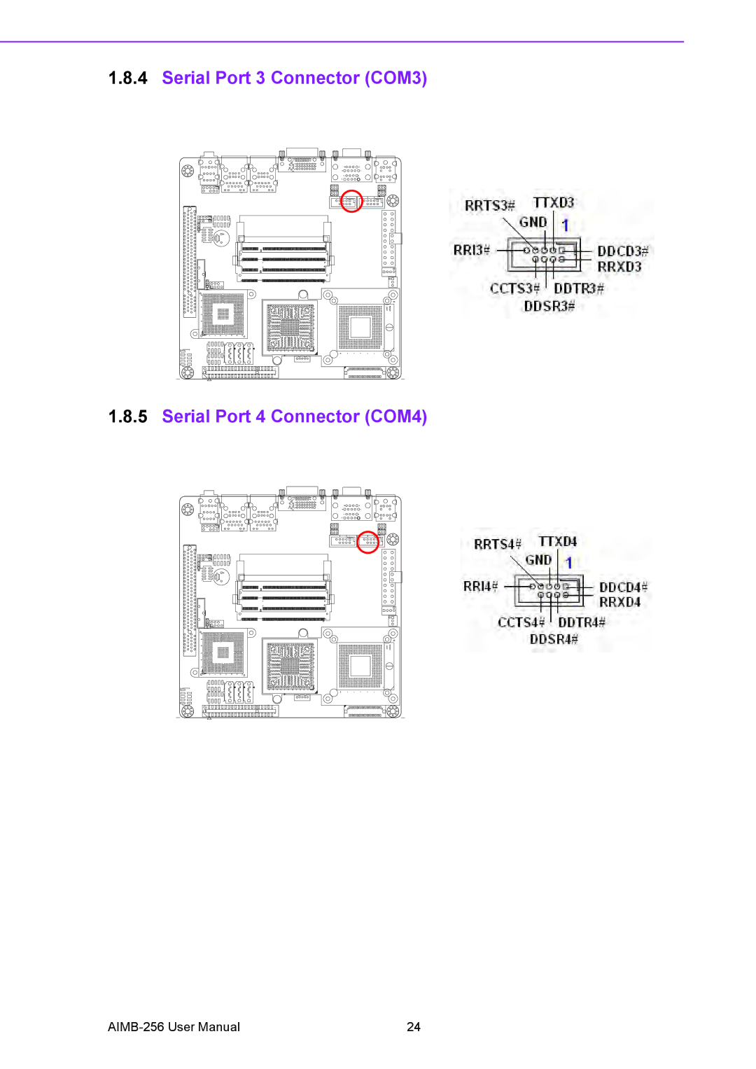 Arkon AIMB-256 user manual Serial Port 3 Connector COM3 Serial Port 4 Connector COM4 