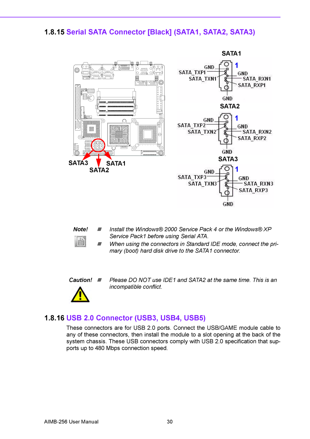 Arkon AIMB-256 user manual Serial Sata Connector Black SATA1, SATA2, SATA3, USB 2.0 Connector USB3, USB4, USB5 