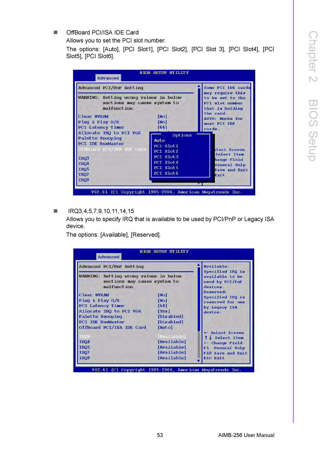 Arkon AIMB-256 user manual Bios Setup 