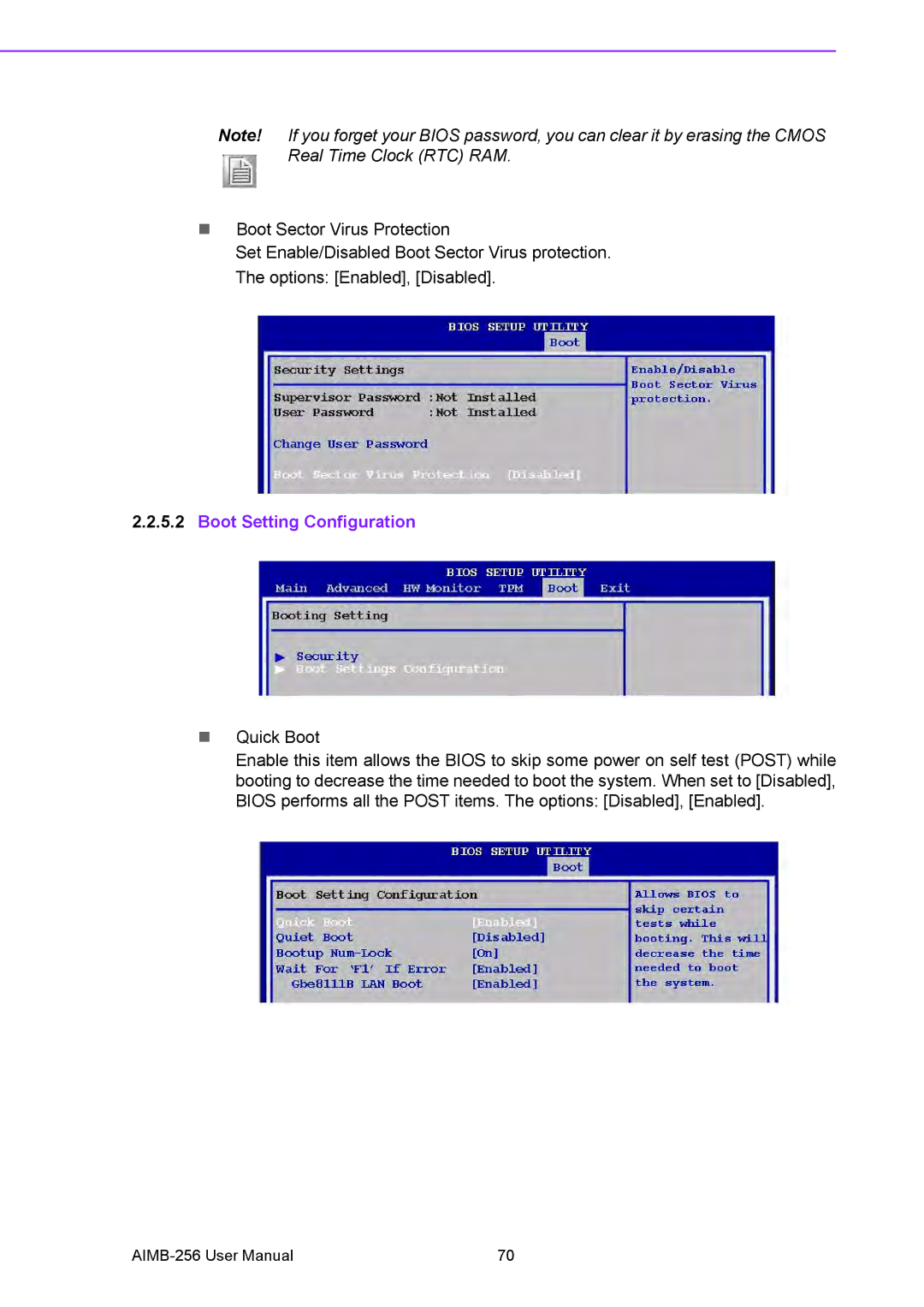 Arkon AIMB-256 user manual Boot Setting Configuration 