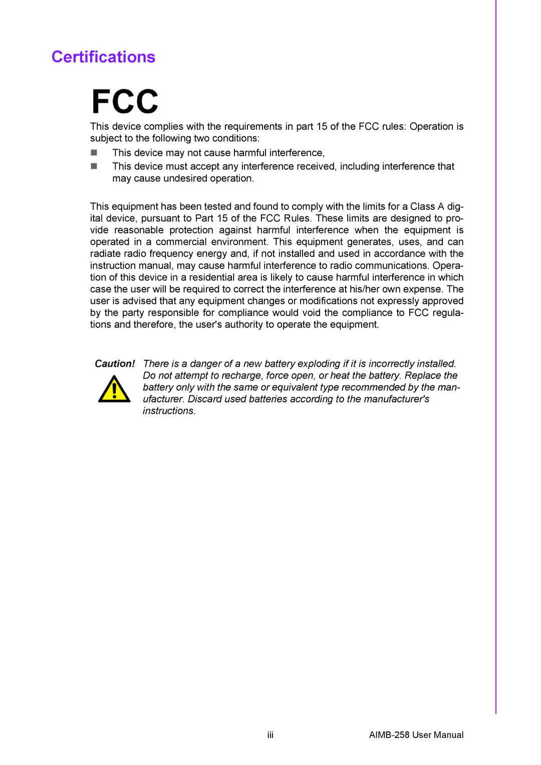 Arkon AIMB-258 user manual Certifications 