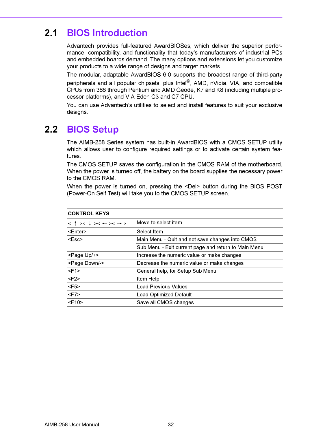 Arkon AIMB-258 user manual Bios Introduction, Bios Setup 