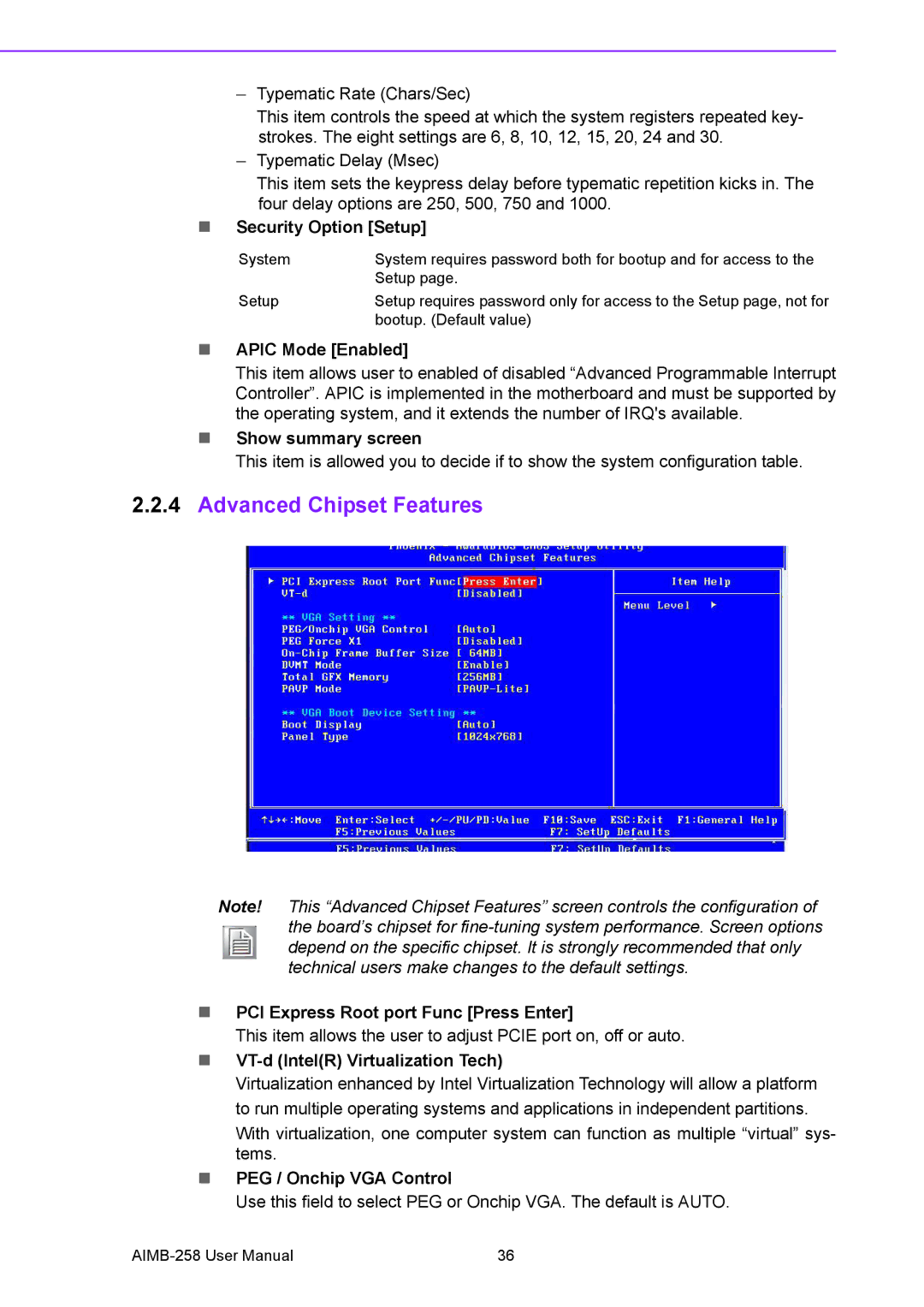 Arkon AIMB-258 user manual Advanced Chipset Features 