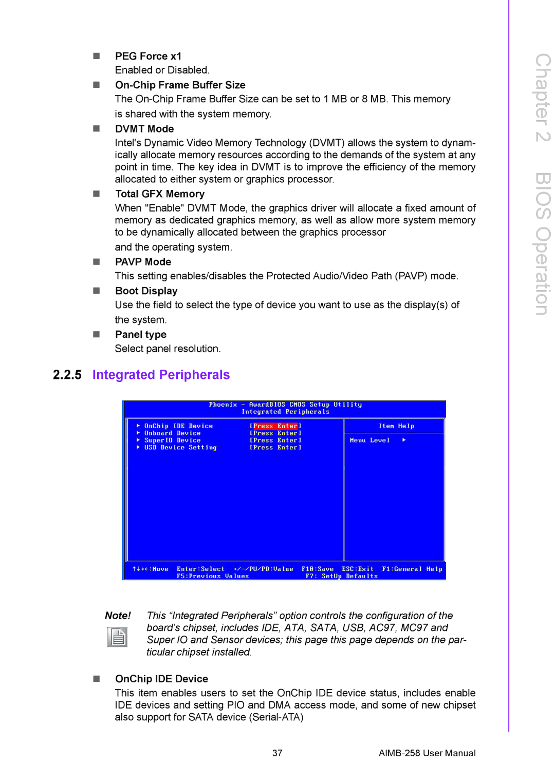 Arkon AIMB-258 user manual Integrated Peripherals 