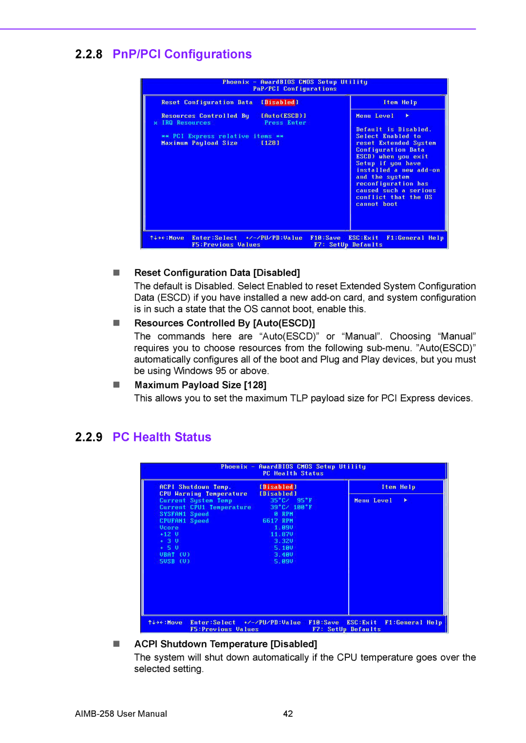 Arkon AIMB-258 user manual 8 PnP/PCI Configurations, PC Health Status 