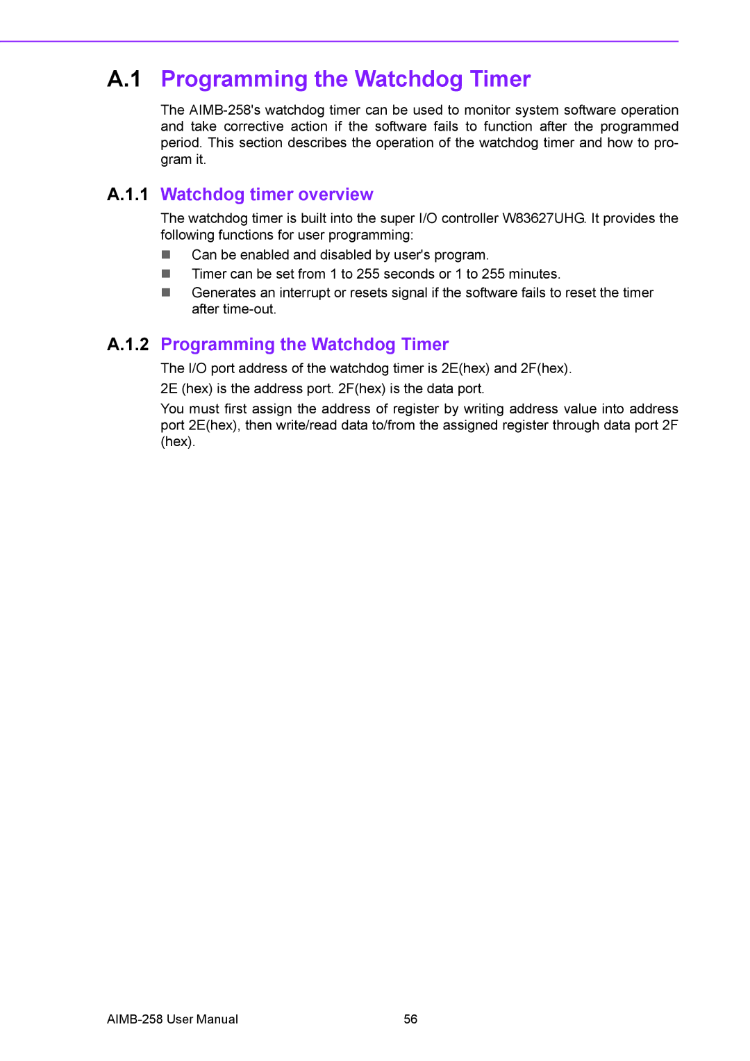 Arkon AIMB-258 user manual Programming the Watchdog Timer, Watchdog timer overview 