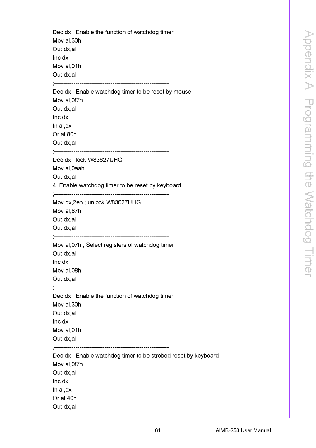 Arkon AIMB-258 user manual Appendix a Programming the Watchdog Timer 