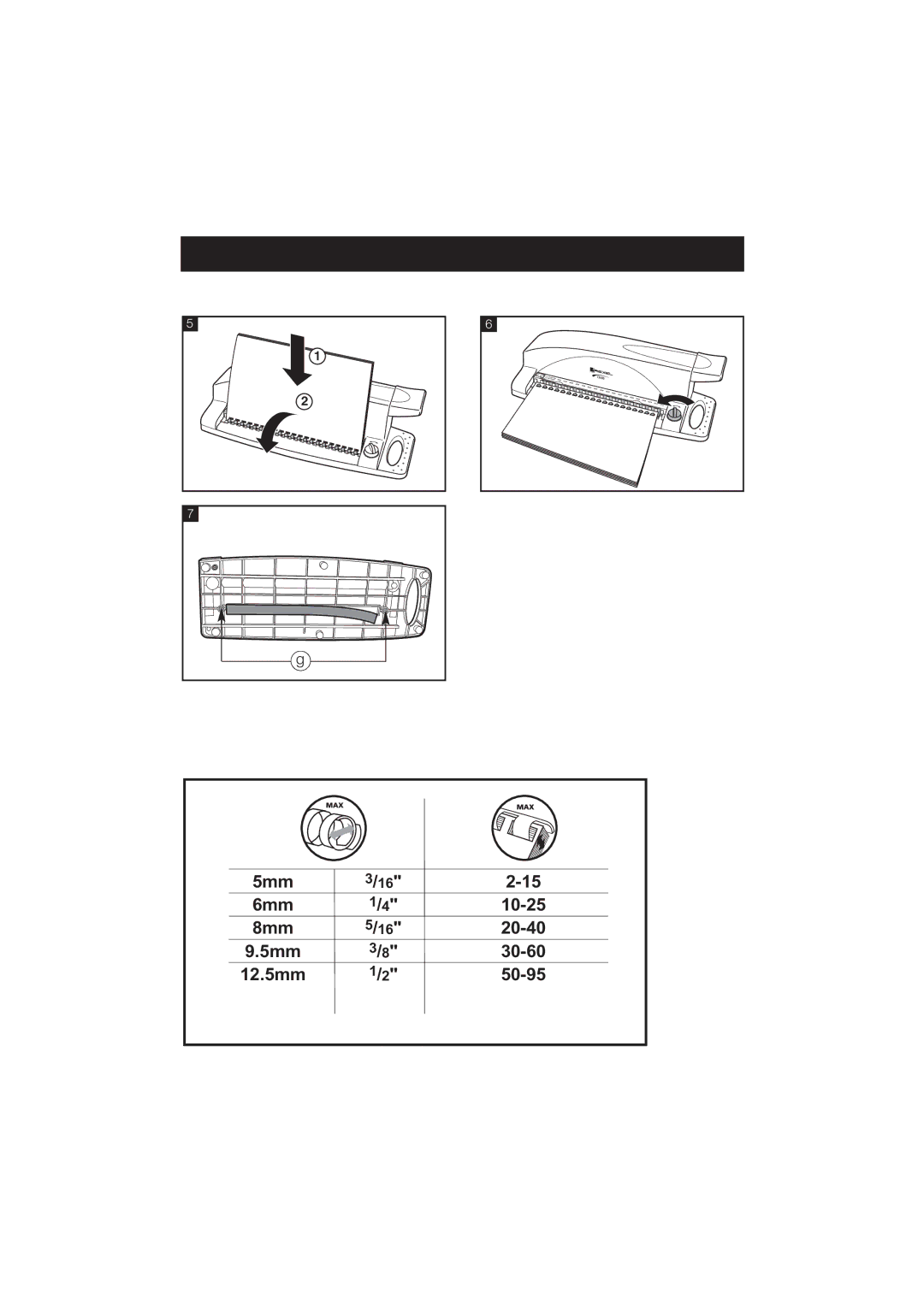 Arkon CB105 manual 5mm 6mm 10-25 8mm 20-40 30-60 12.5mm 50-95 