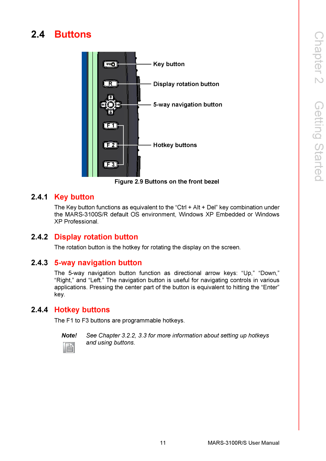 Arkon MARS-3100R/S user manual Buttons, Key button, Display rotation button, 3 5-way navigation button, Hotkey buttons 