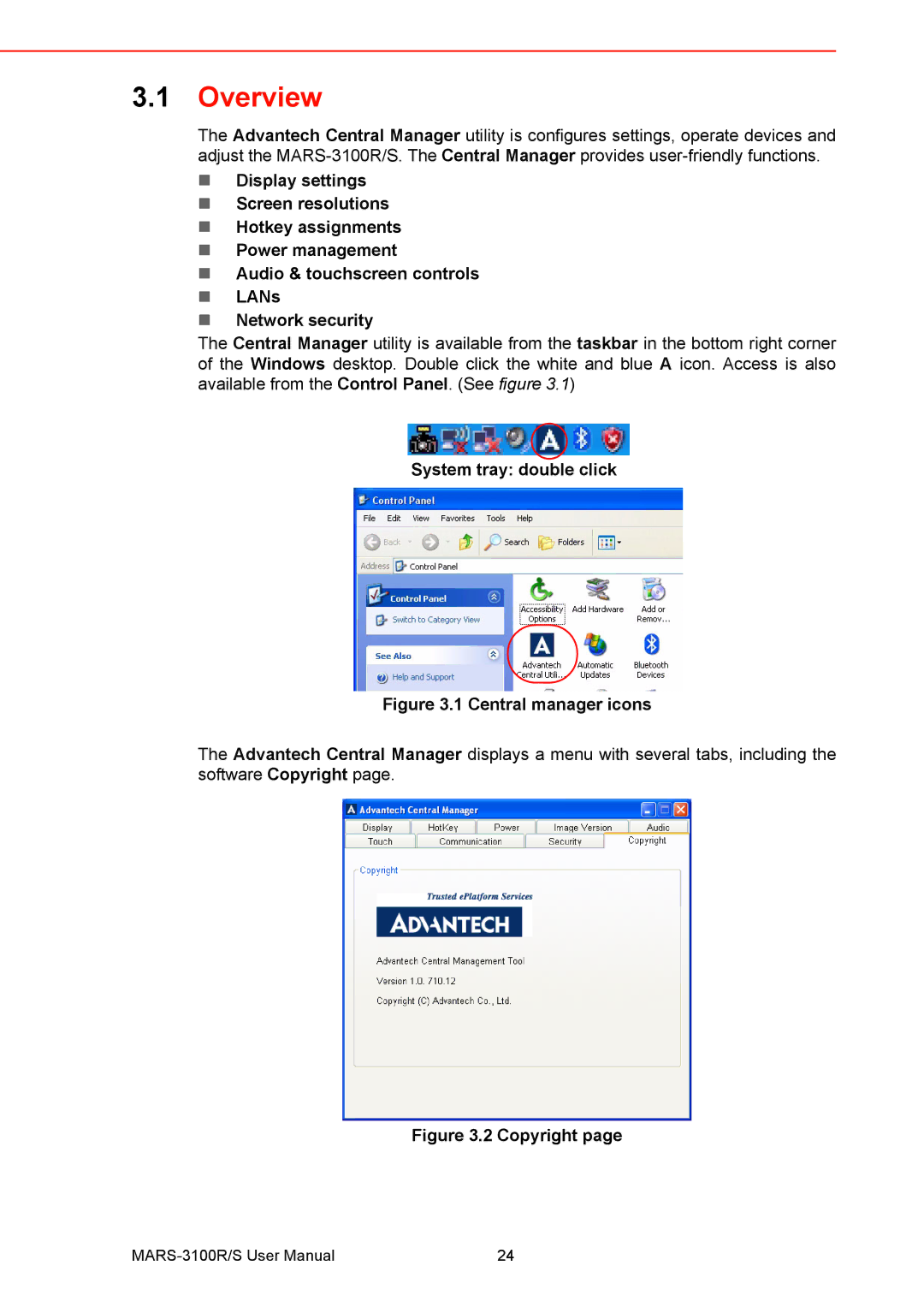 Arkon MARS-3100R/S user manual Overview, System tray double click 