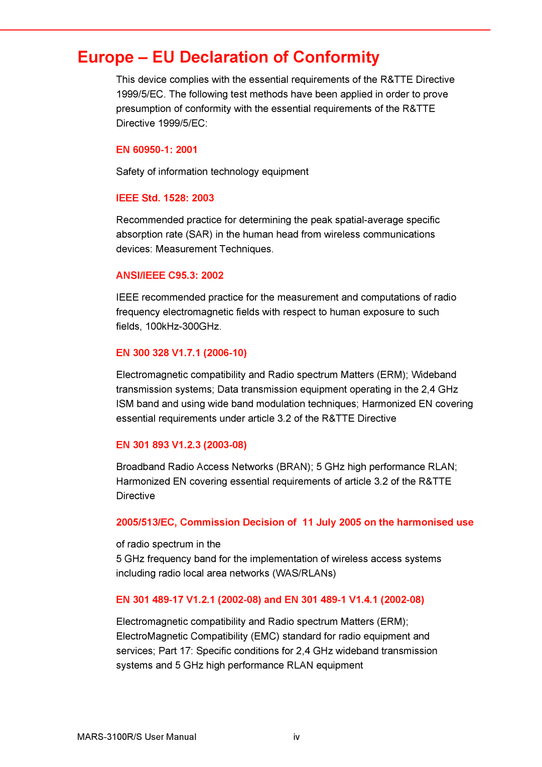 Arkon MARS-3100R/S user manual Europe EU Declaration of Conformity 