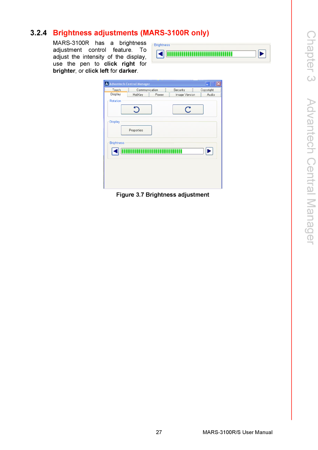 Arkon MARS-3100R/S user manual Brightness adjustments MARS-3100R only 