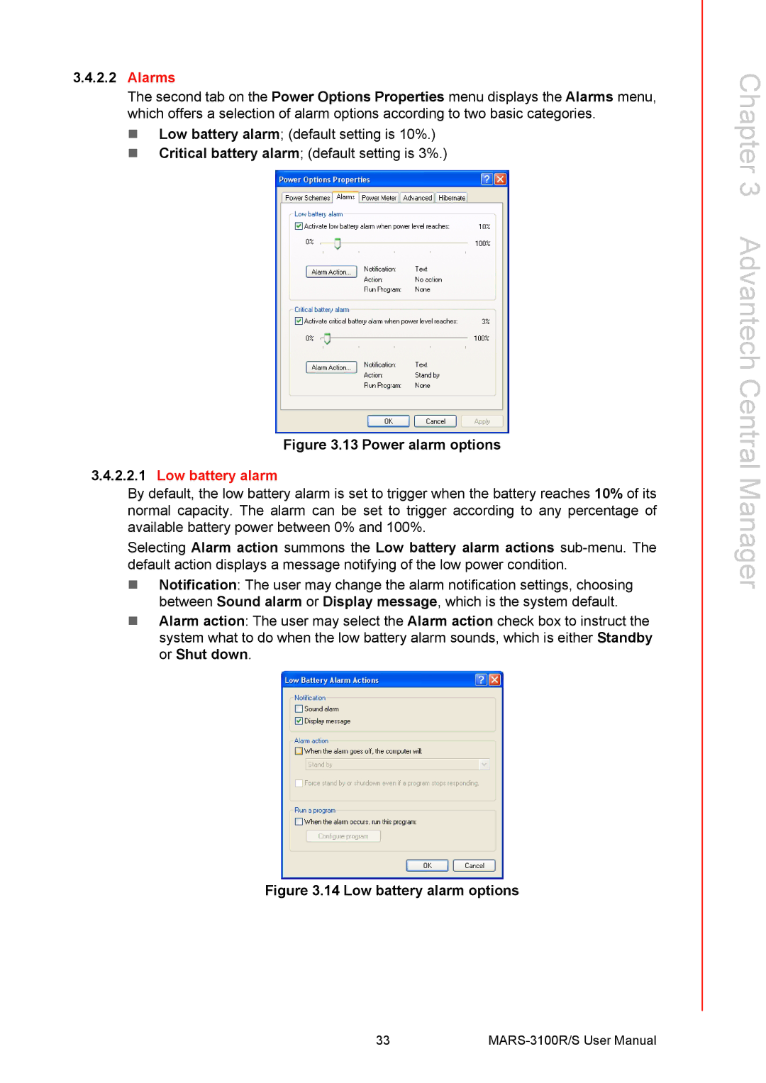 Arkon MARS-3100R/S user manual Alarms, Low battery alarm 