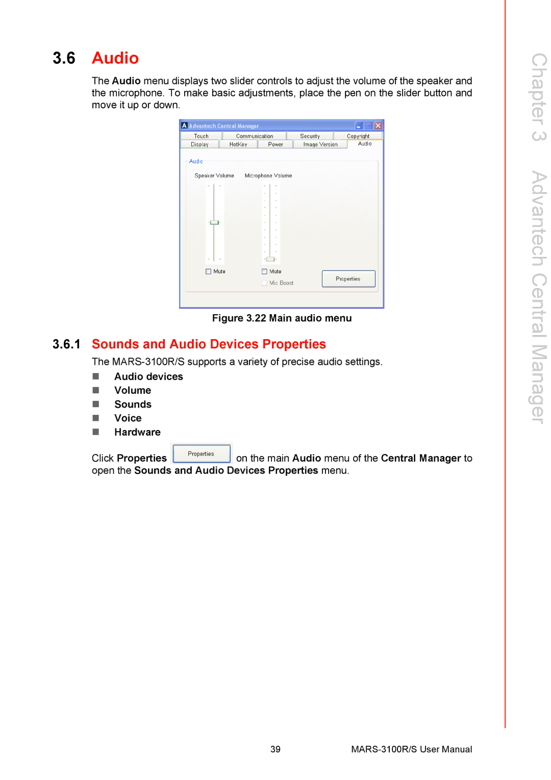 Arkon MARS-3100R/S user manual Sounds and Audio Devices Properties 