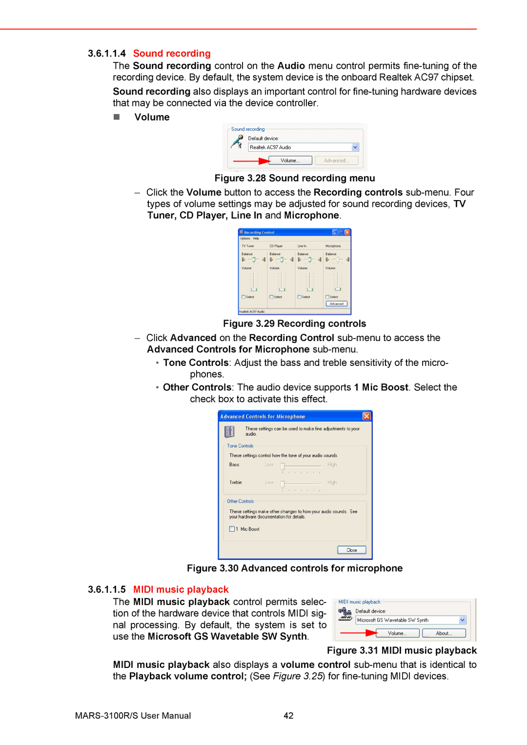 Arkon MARS-3100R/S user manual Sound recording, Midi music playback 