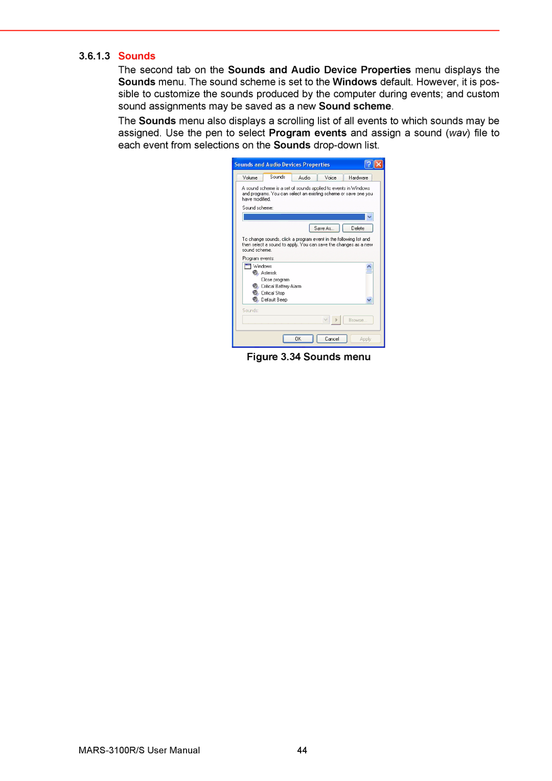 Arkon MARS-3100R/S user manual Sounds menu 