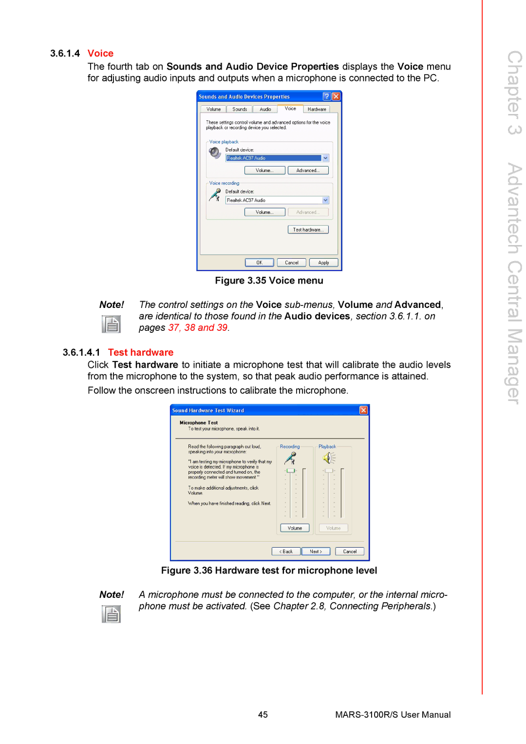 Arkon MARS-3100R/S user manual Voice, Test hardware 