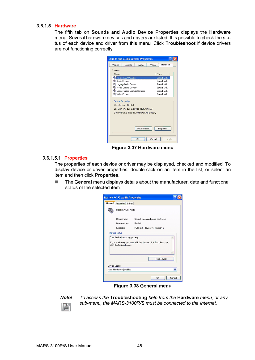 Arkon MARS-3100R/S user manual Hardware, Properties 