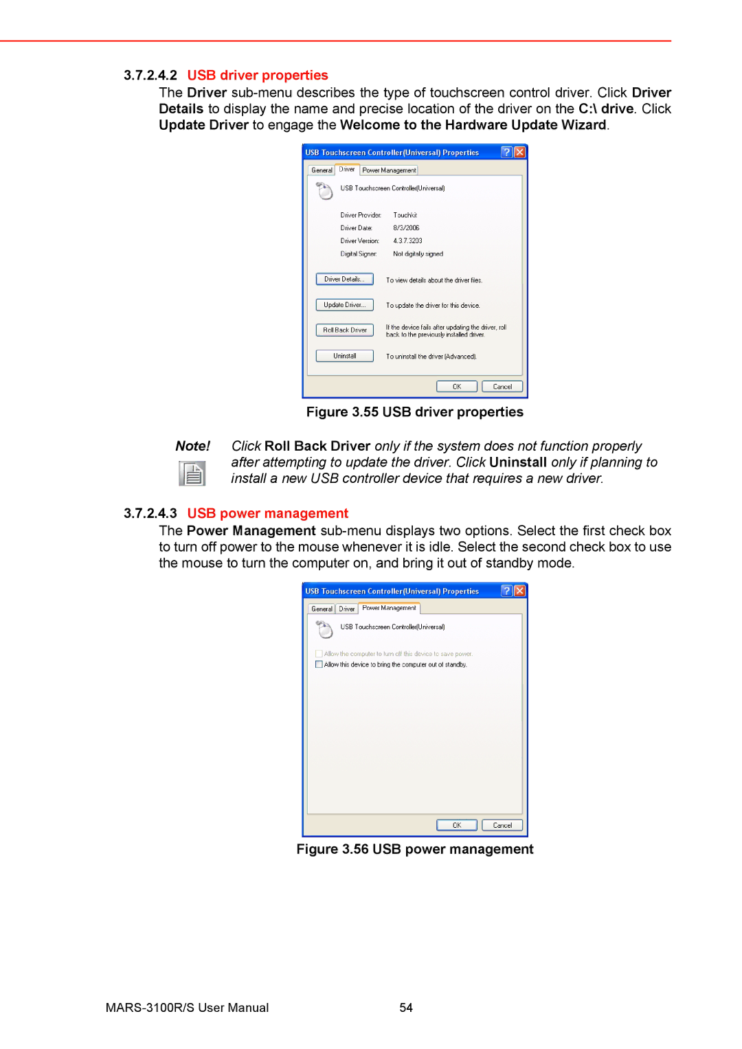 Arkon MARS-3100R/S user manual USB driver properties, USB power management 