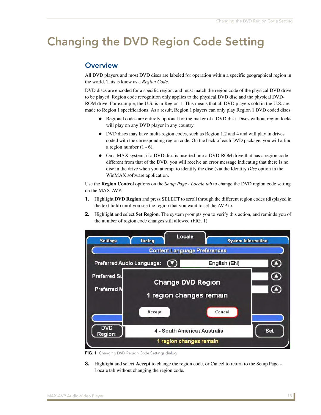 Arkon MAX-AVP manual Changing the DVD Region Code Setting 