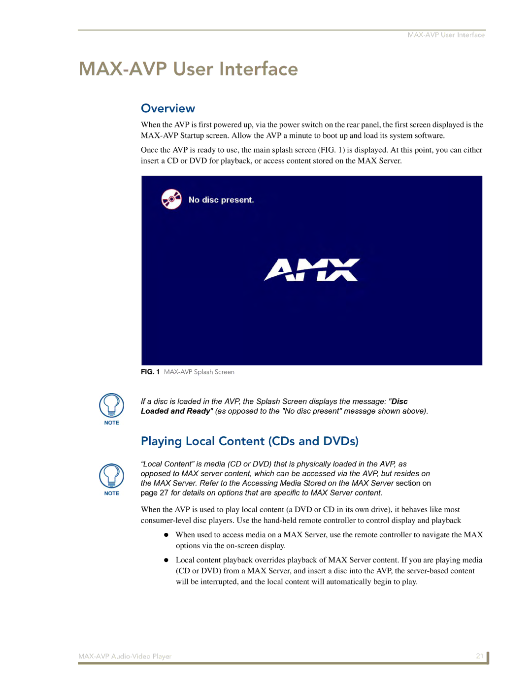 Arkon manual MAX-AVP User Interface, Playing Local Content CDs and DVDs 