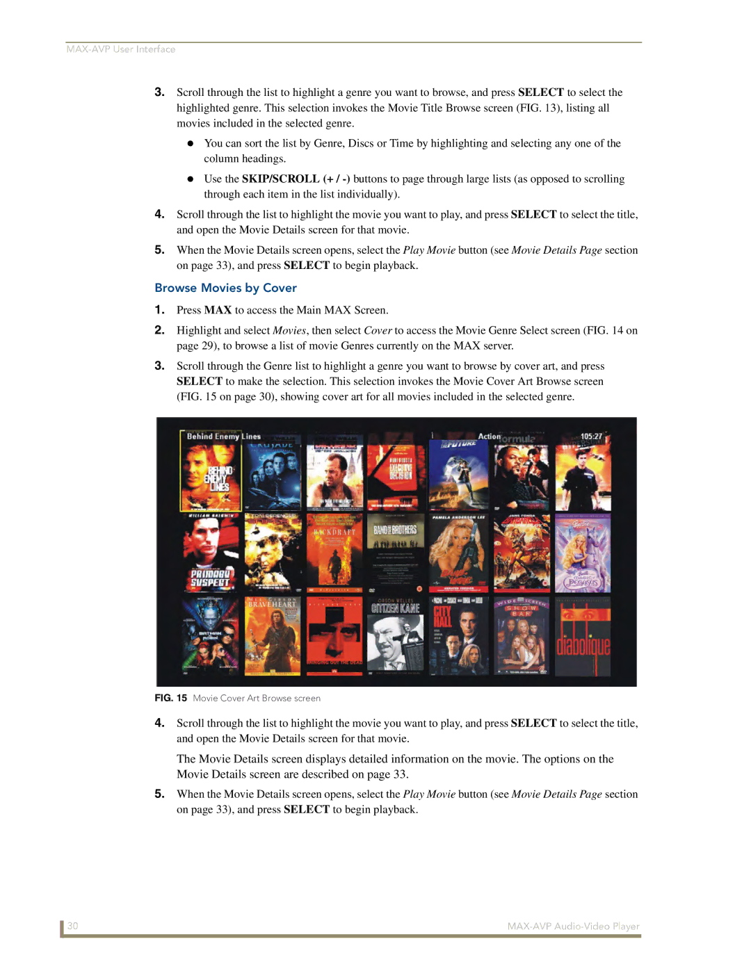 Arkon MAX-AVP manual Browse Movies by Cover, Movie Cover Art Browse screen 