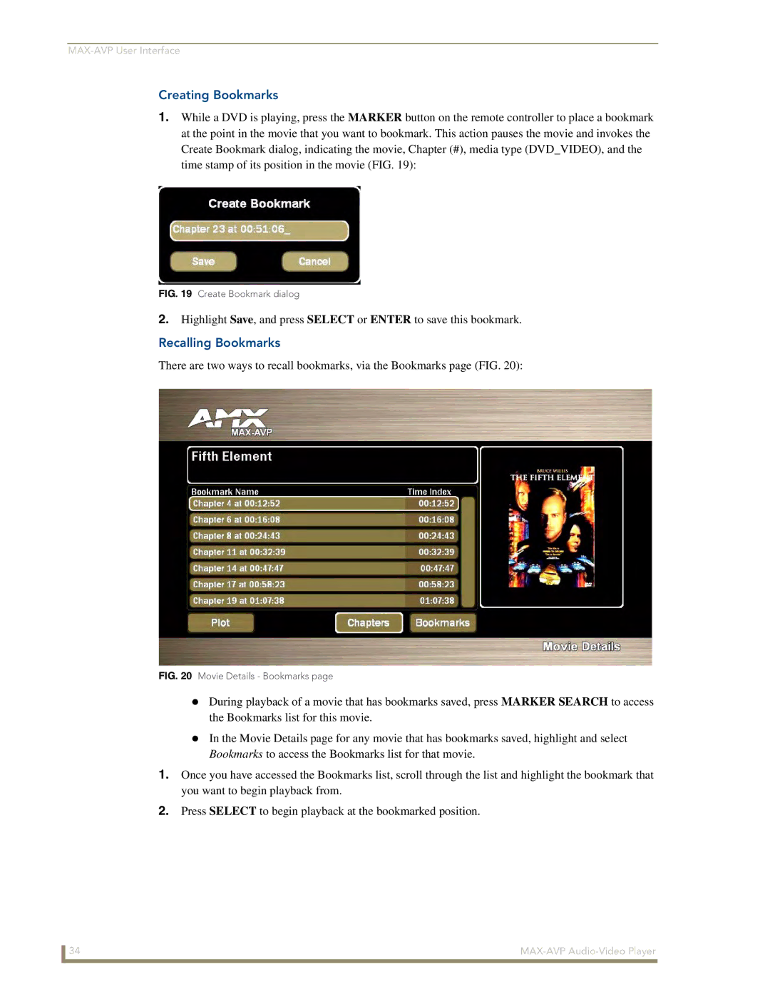 Arkon MAX-AVP manual Creating Bookmarks, Recalling Bookmarks 