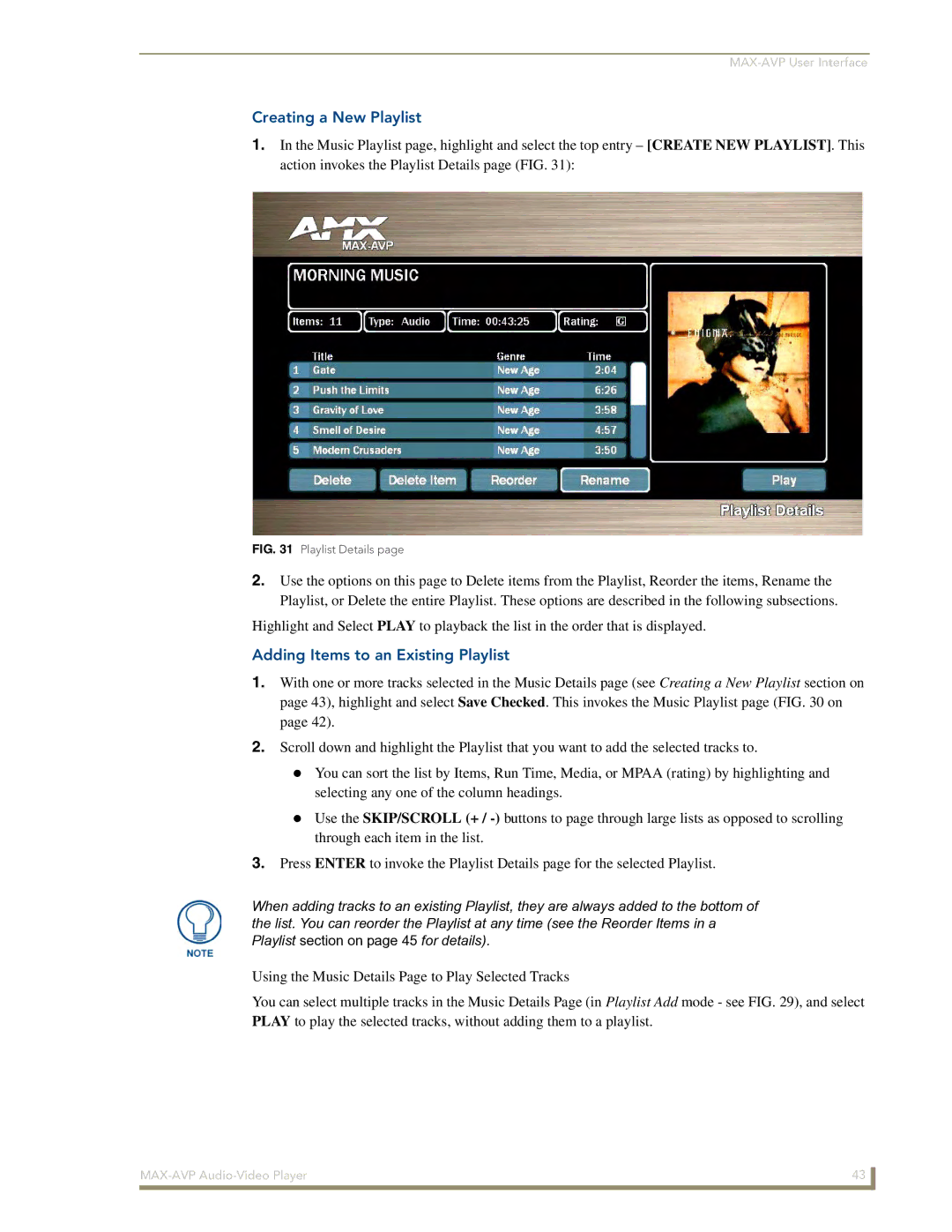 Arkon MAX-AVP manual Creating a New Playlist, Adding Items to an Existing Playlist 