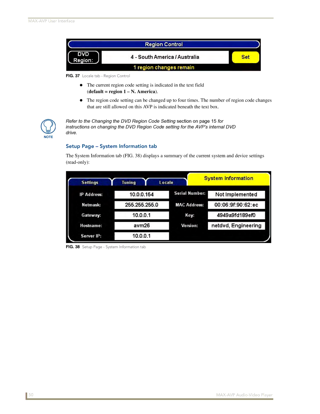 Arkon MAX-AVP manual Setup Page System Information tab, Locale tab Region Control 