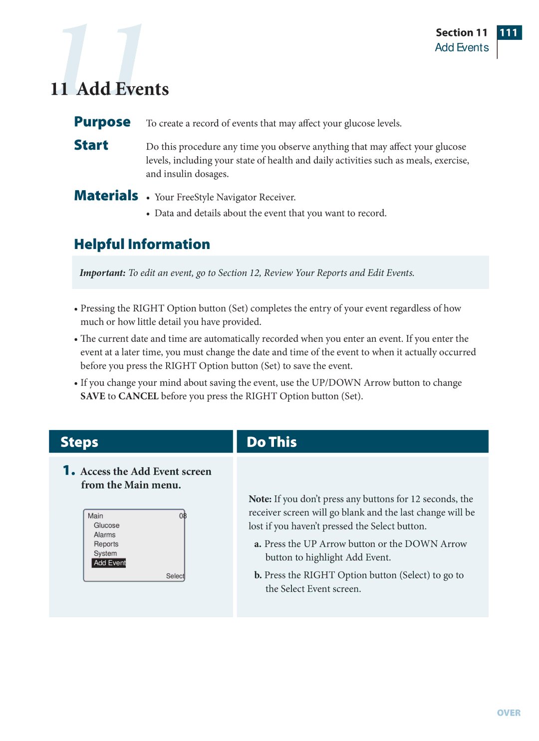 Arkon PRT03831-xxx manual Add Events, Access the Add Event screen from the Main menu 