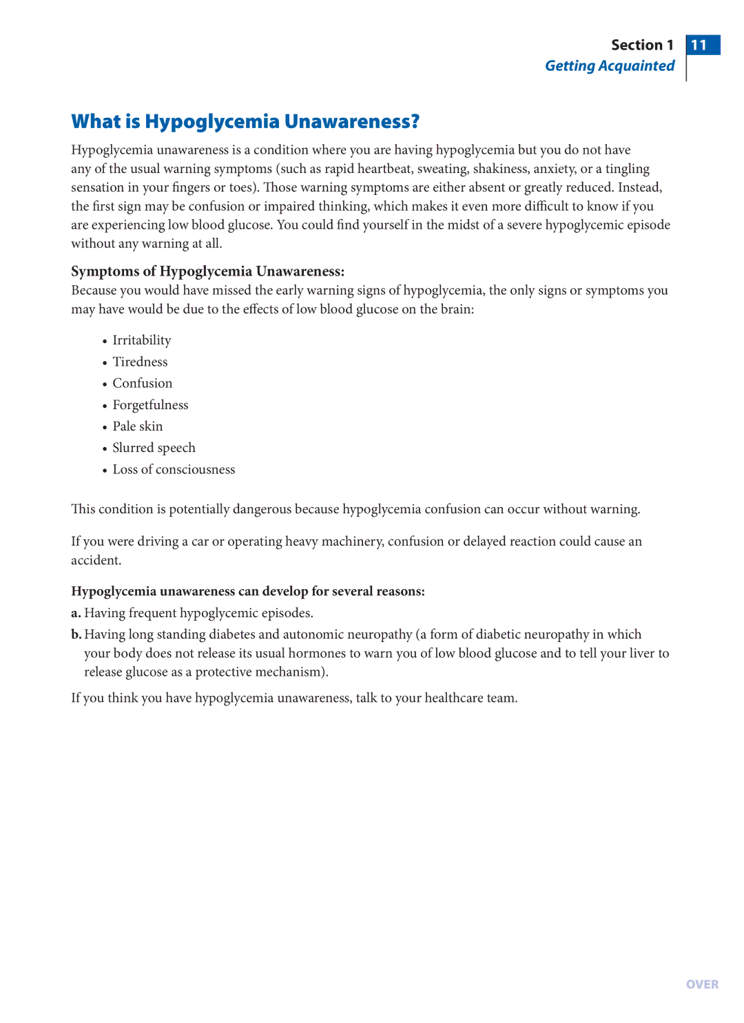 Arkon PRT03831-xxx manual Symptoms of Hypoglycemia Unawareness, Hypoglycemia unawareness can develop for several reasons 