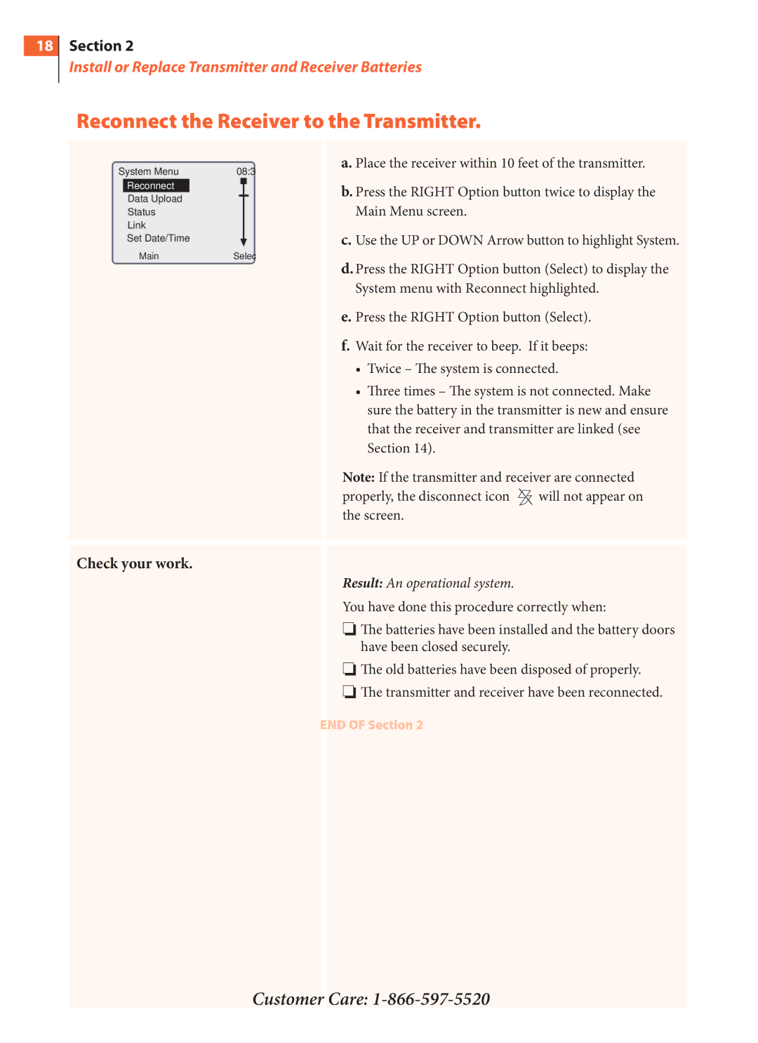 Arkon PRT03831-xxx manual Reconnect the Receiver to the Transmitter, Check your work 