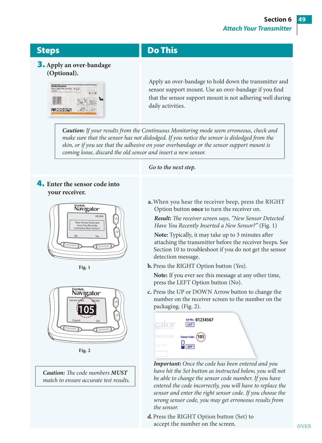 Arkon PRT03831-xxx manual Apply an over-bandage Optional, Enter the sensor code into your receiver 