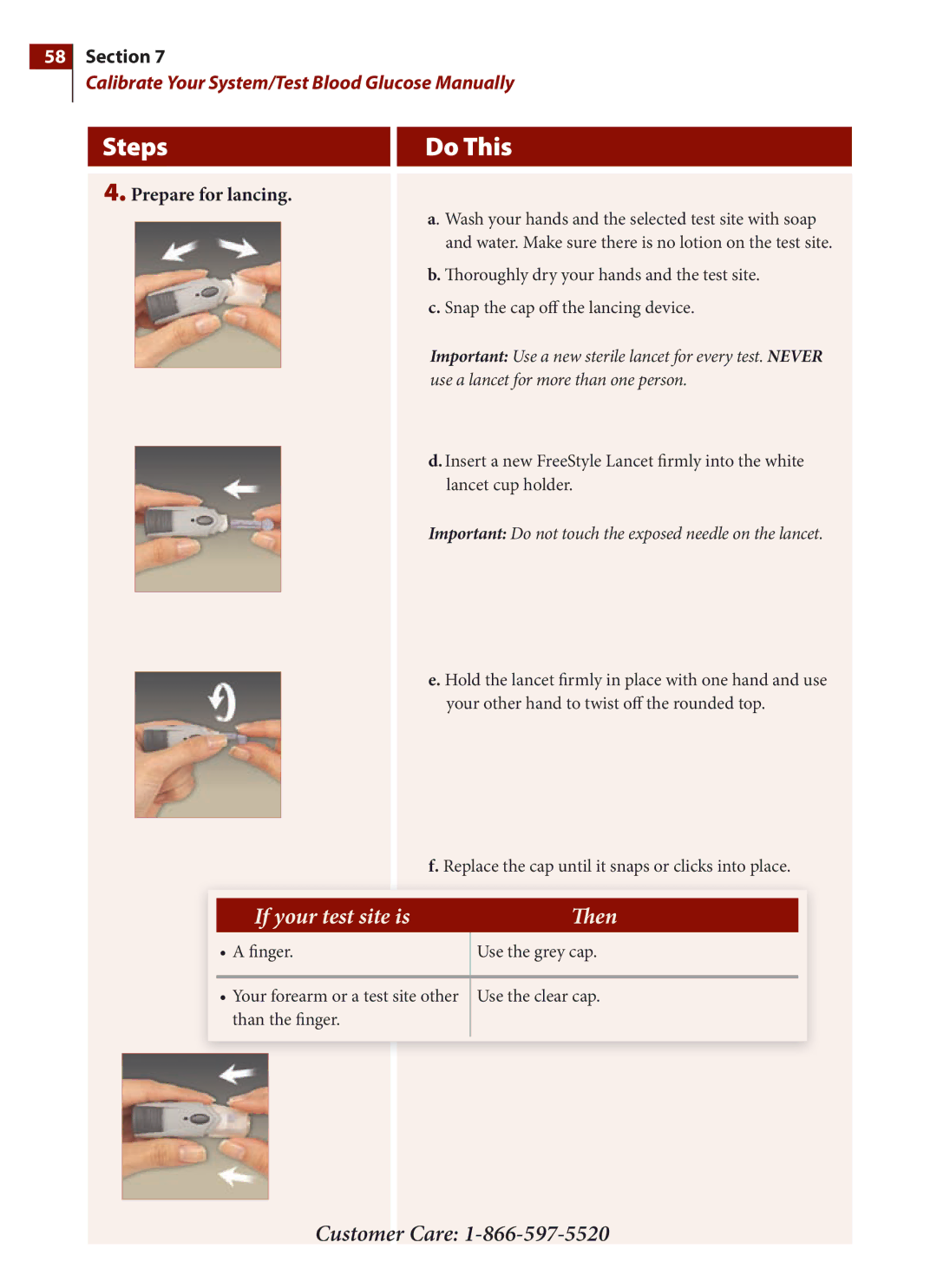 Arkon PRT03831-xxx manual Prepare for lancing, Important Do not touch the exposed needle on the lancet 