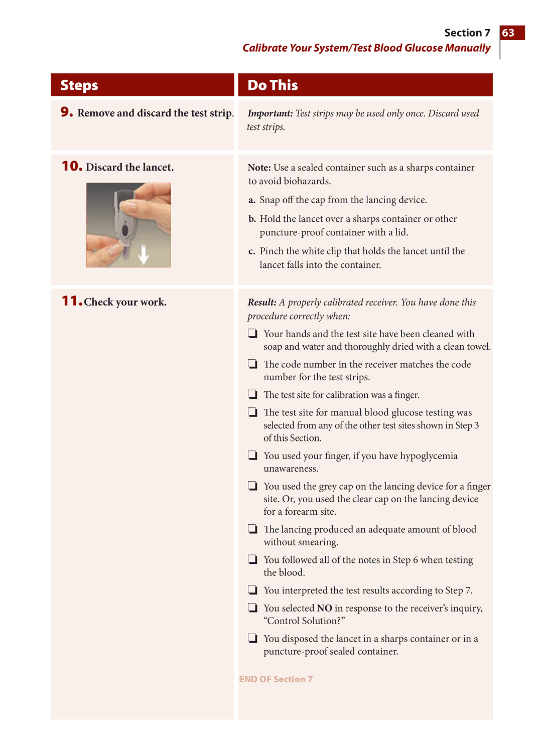 Arkon PRT03831-xxx manual Remove and discard the test strip, Discard the lancet 