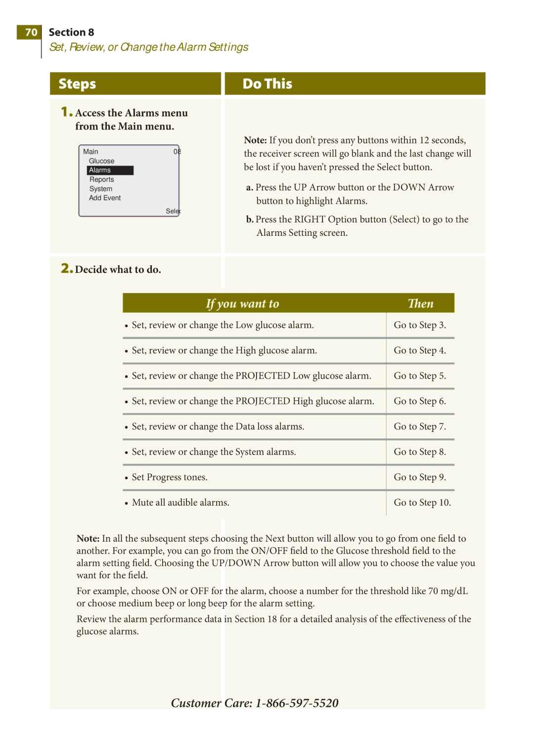 Arkon PRT03831-xxx manual Access the Alarms menu From the Main menu 