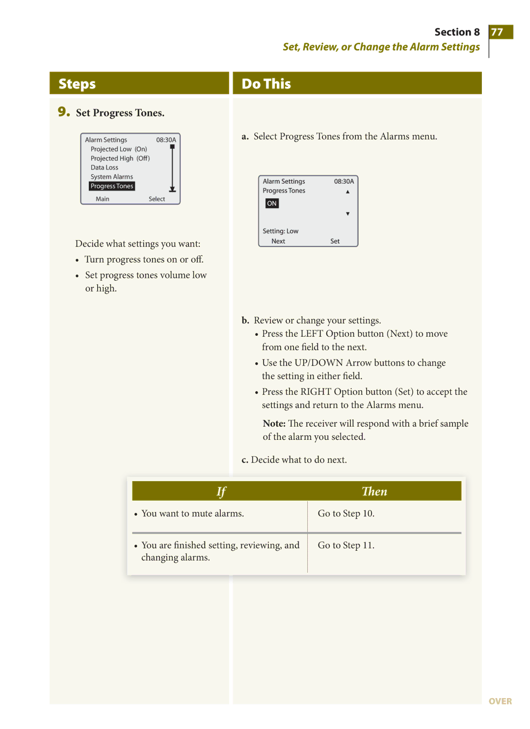 Arkon PRT03831-xxx manual Set Progress Tones, You want to mute alarms 