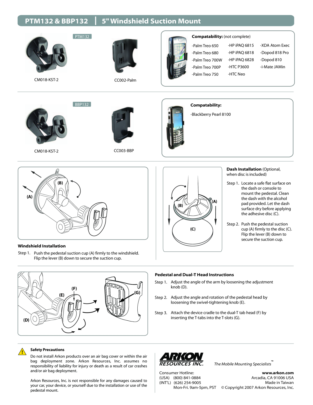 Arkon manual PTM132 & BBP132, Windshield Suction Mount, Compatability not complete, Windshield Installation, Intl 