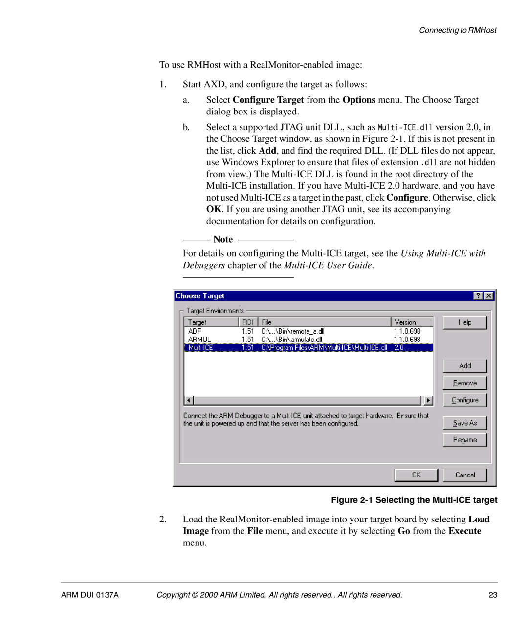 ARM ARM DUI 0137A manual Debuggers chapter of the Multi-ICE User Guide 