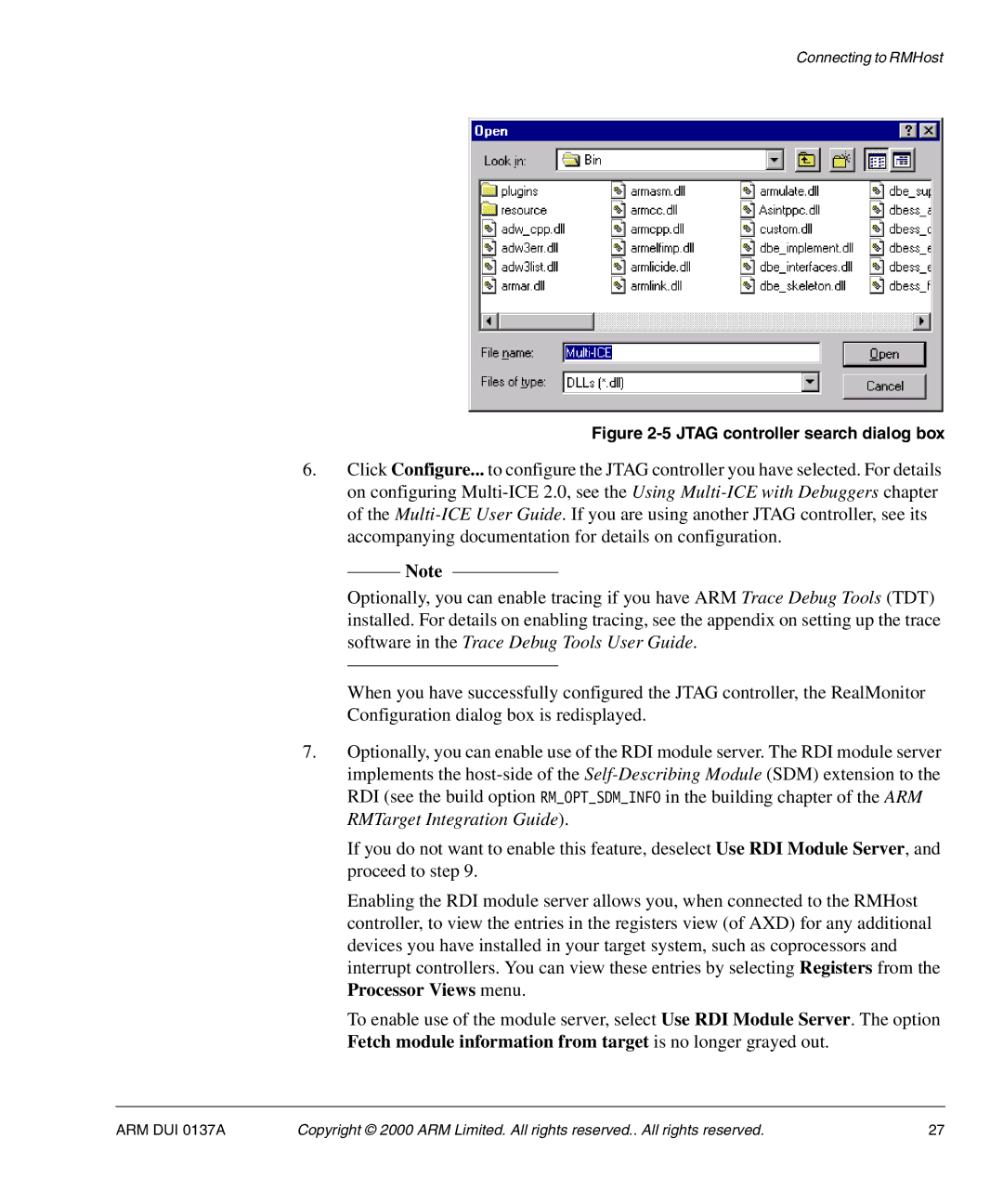 ARM ARM DUI 0137A manual Jtag controller search dialog box 