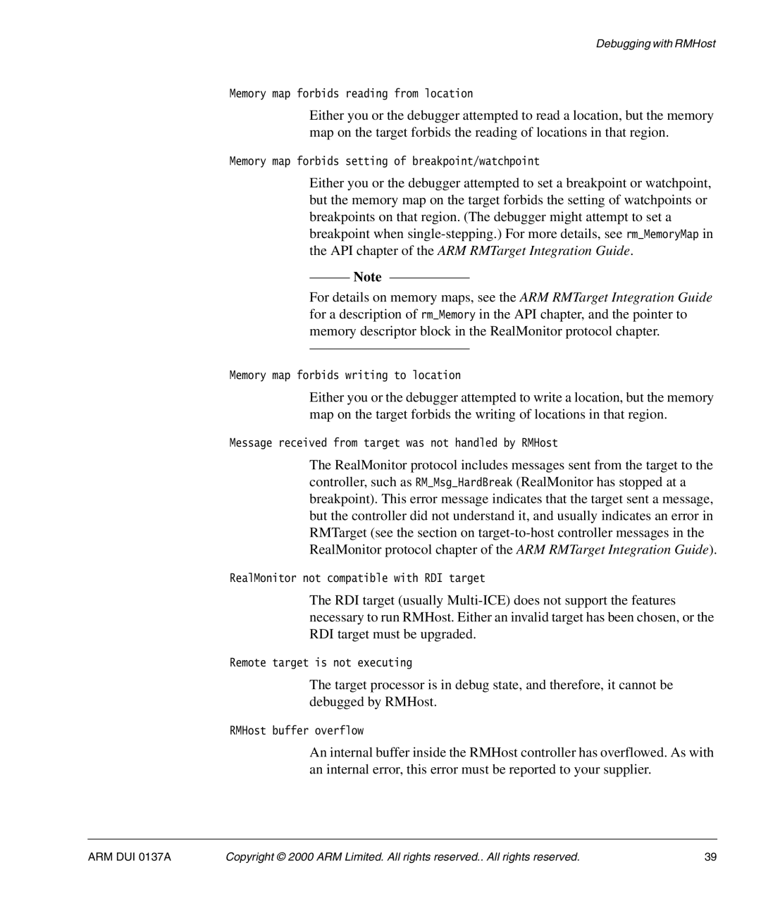 ARM ARM DUI 0137A manual Memory map forbids reading from location 