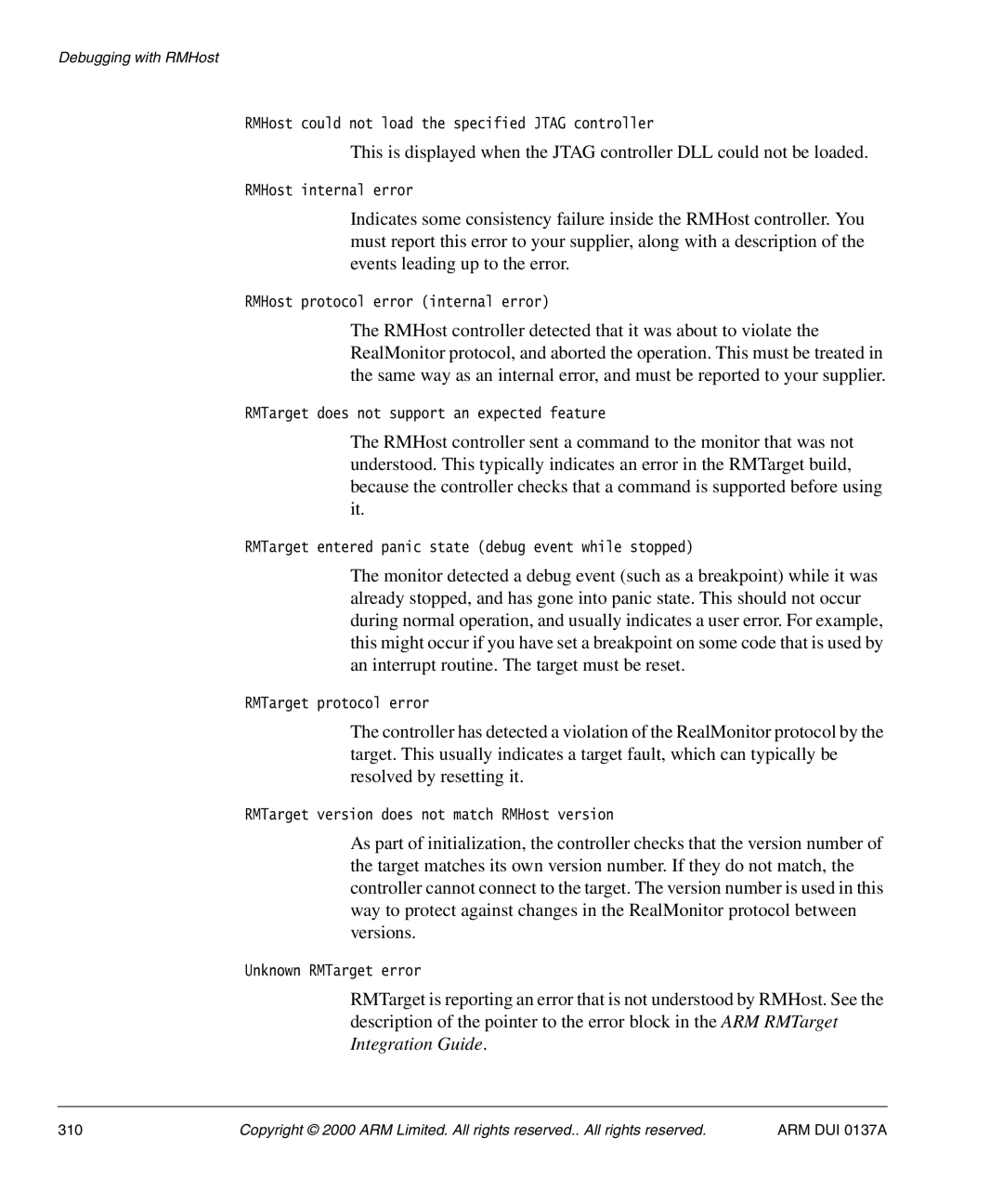 ARM ARM DUI 0137A manual RMHost could not load the specified Jtag controller 