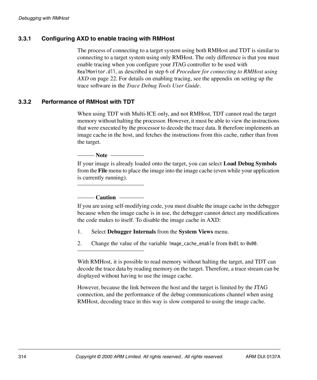 ARM ARM DUI 0137A manual Configuring AXD to enable tracing with RMHost, Performance of RMHost with TDT 