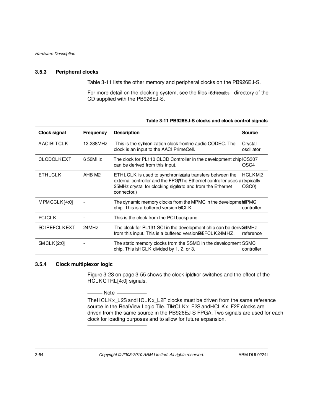 ARM ARM DUI 0224I manual Clock multiplexor logic 