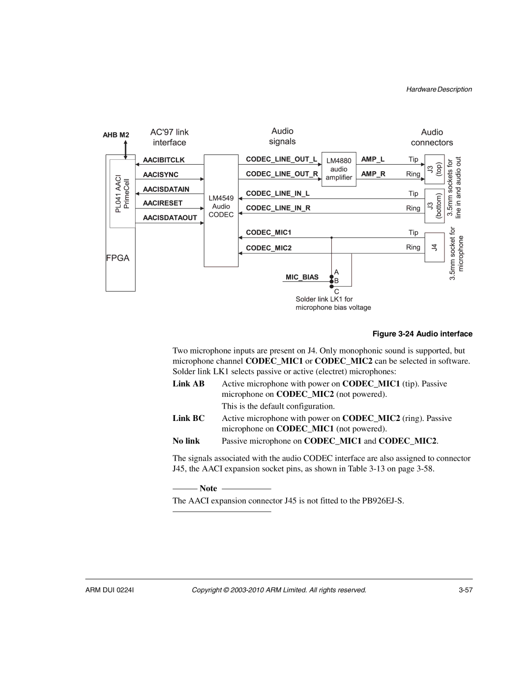 ARM ARM DUI 0224I manual No link Passive microphone on CODECMIC1 and CODECMIC2 