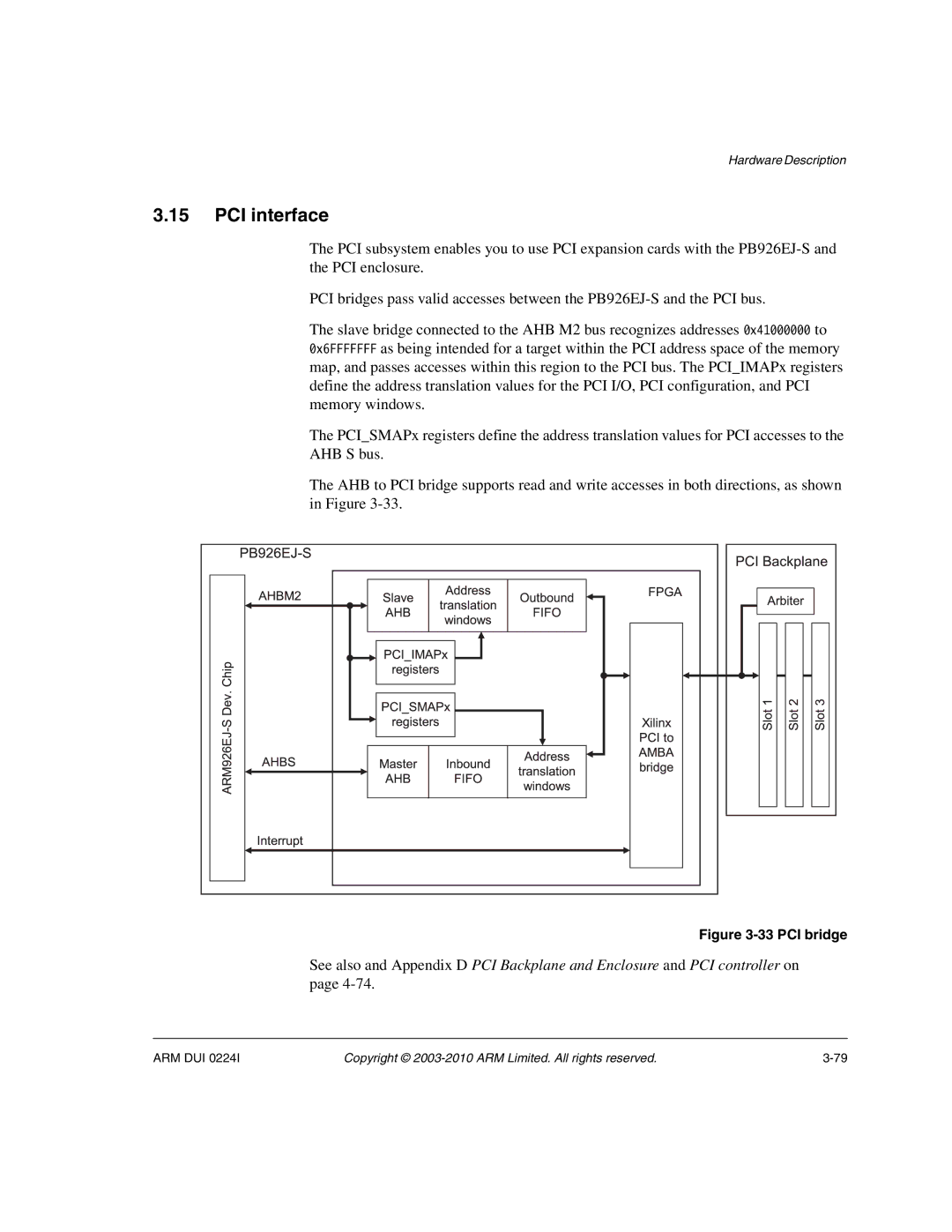 ARM ARM DUI 0224I manual PCI interface, PCI bridge 