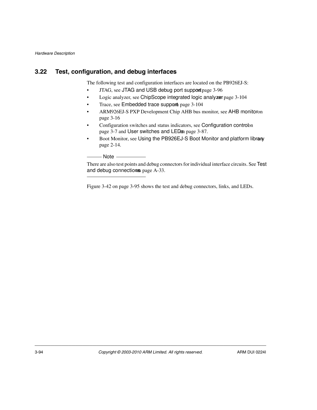 ARM ARM DUI 0224I manual Test, configuration, and debug interfaces 